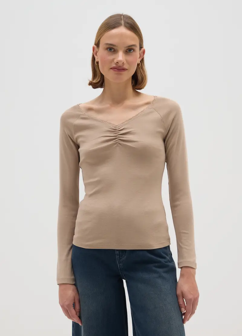 Maglia In Puro Cotone Beige Regular Fit, Donna, Beige miniatura 2