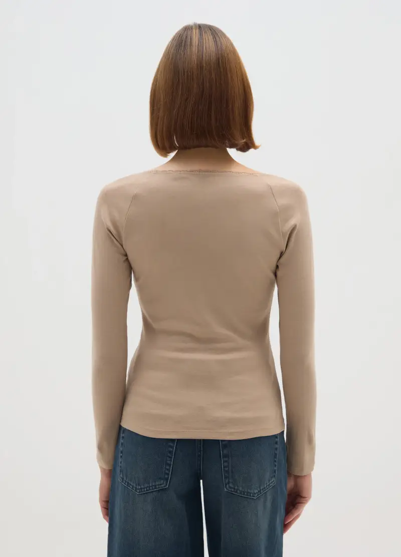 Maglia In Puro Cotone Beige Regular Fit, Donna, Beige miniatura 3