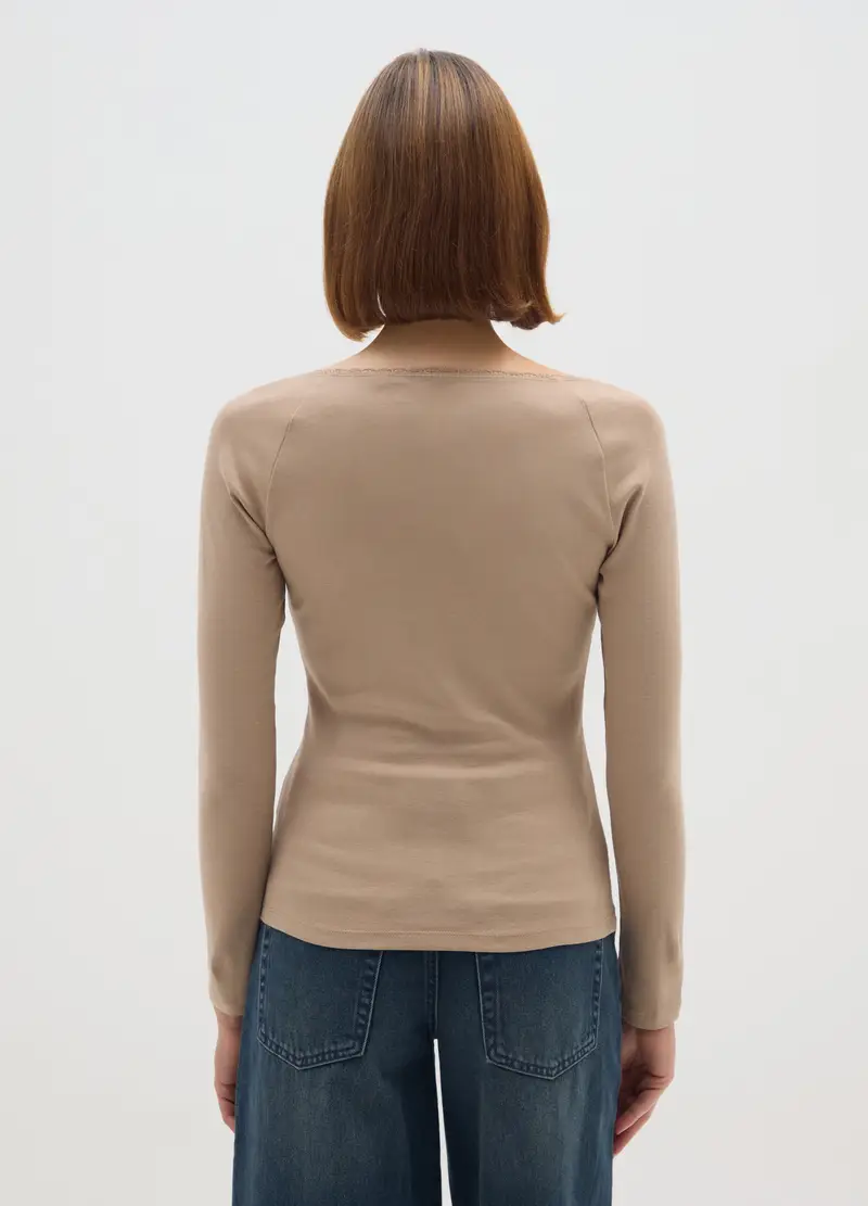 Maglia In Puro Cotone Beige Regular Fit, Donna, Beige miniatura 3