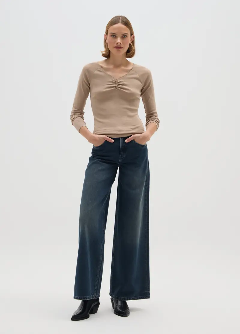 Maglia In Puro Cotone Beige Regular Fit, Donna, Beige