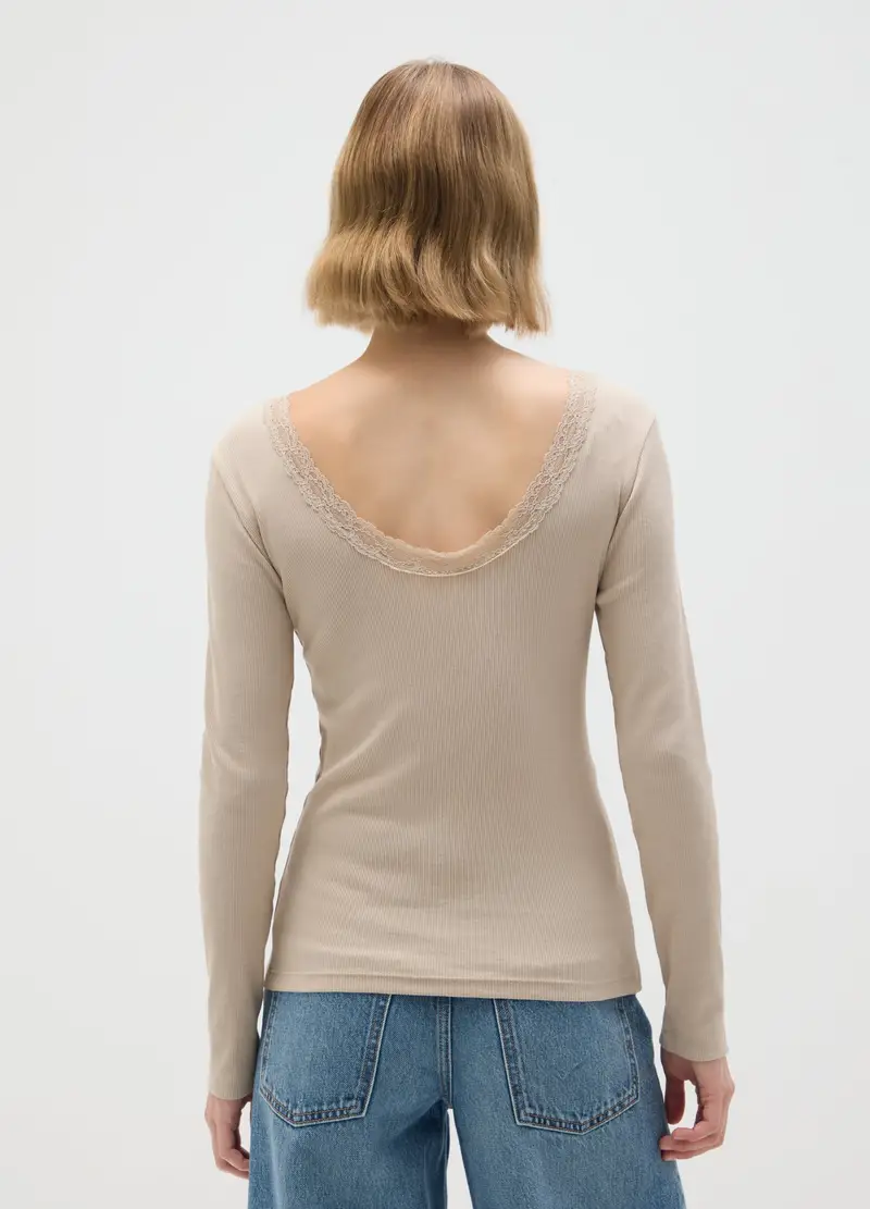 OVS, Maglia In Puro Cotone Beige Regular Fit, Donna, Beige, Taglia: S miniatura 2