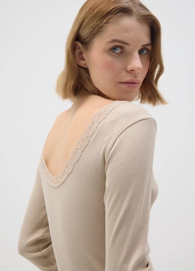 OVS, Maglia In Puro Cotone Beige Regular Fit, Donna, Beige, Taglia: S miniatura 3