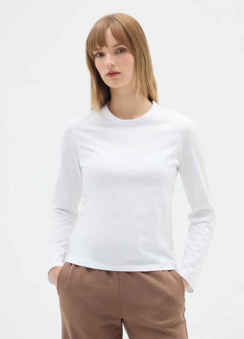Maglia In Puro Cotone Bianca Regular Fit, Donna, Bianco miniatura 2