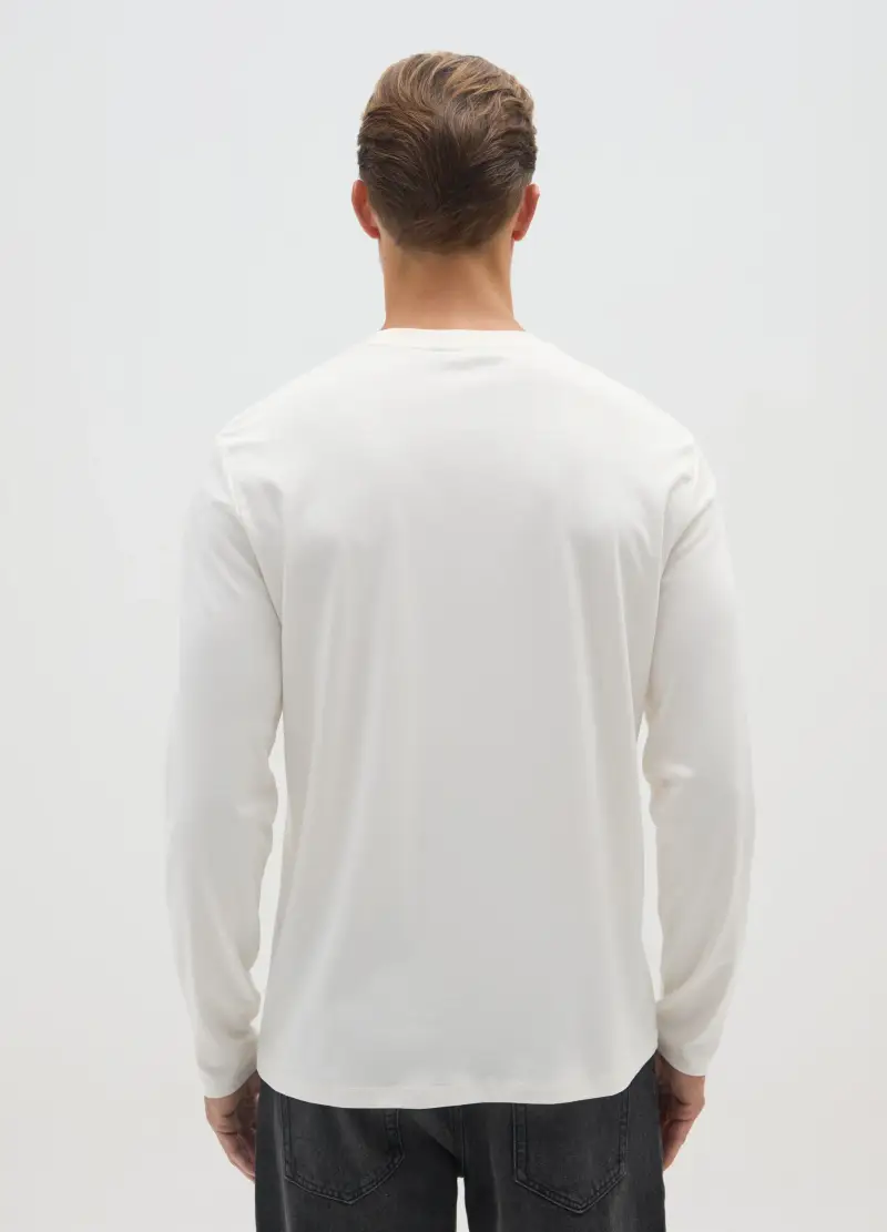 Maglia In Puro Cotone Bianca Regular Fit, Uomo, Bianco miniatura 3