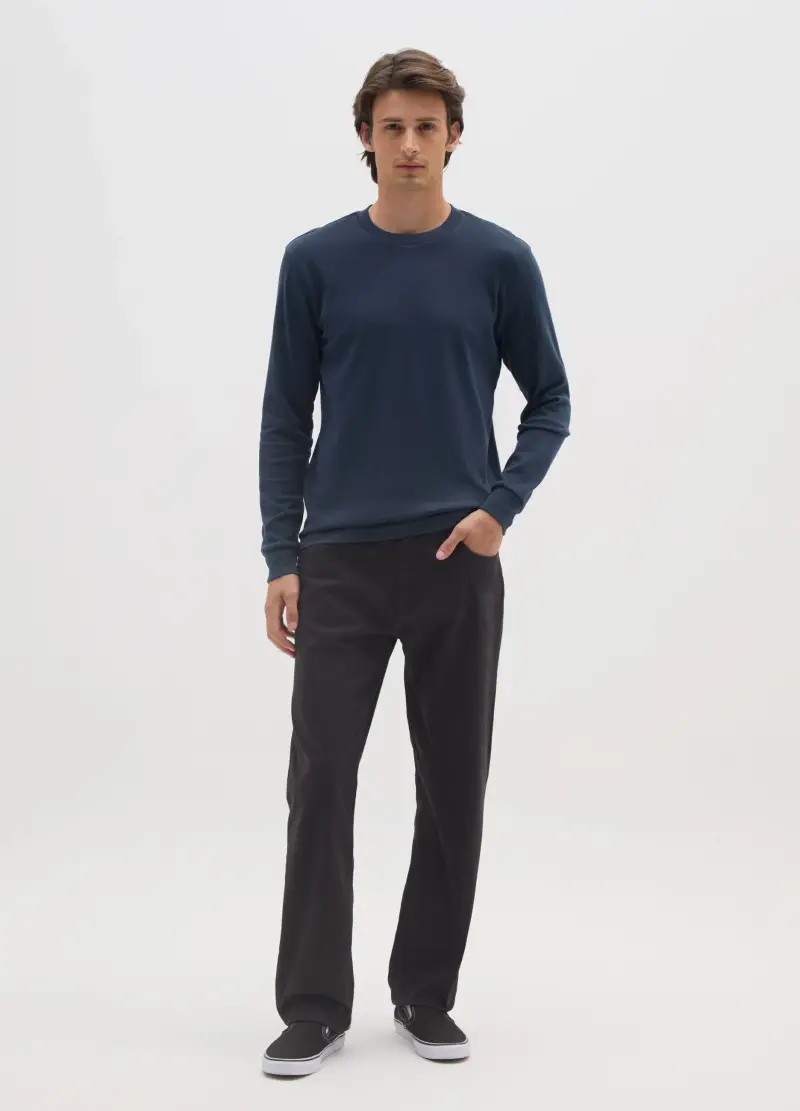 Maglia In Puro Cotone Blu Regular Fit, Uomo, Blu miniatura 2