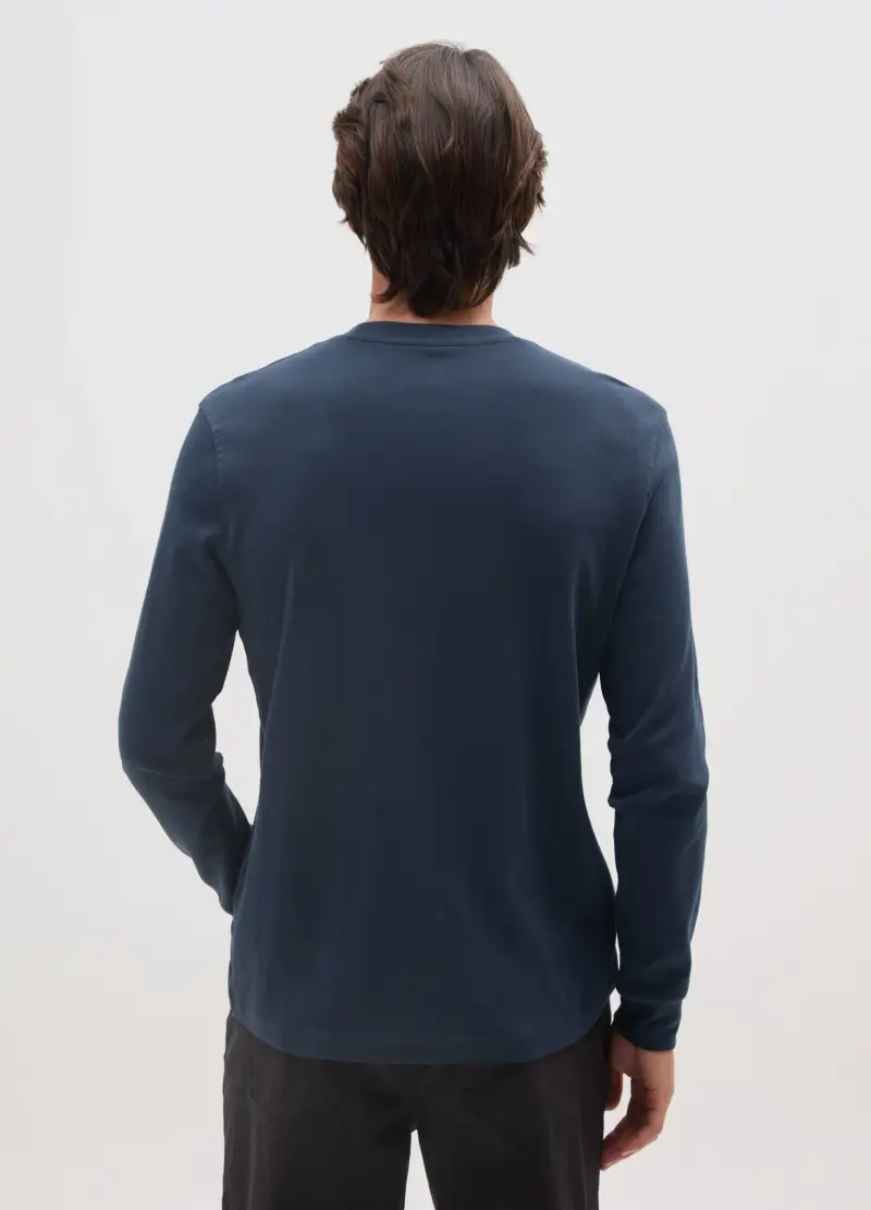 Maglia In Puro Cotone Blu Regular Fit, Uomo, Blu miniatura 3