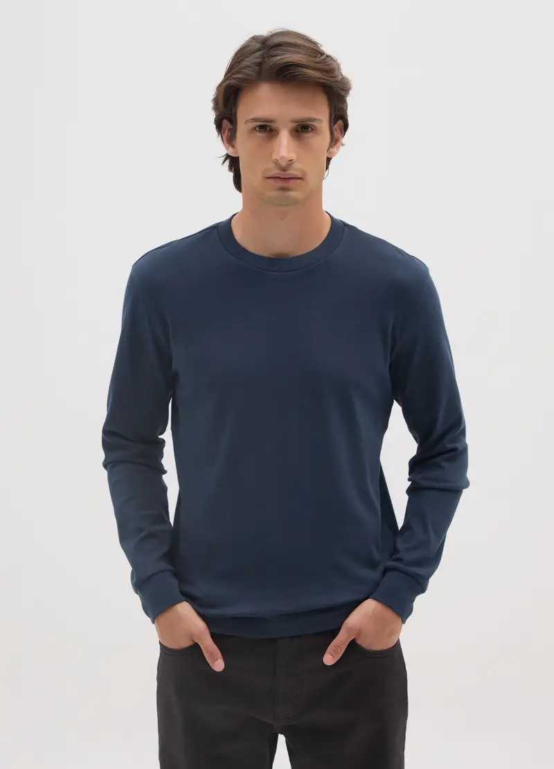 Maglia In Puro Cotone Blu Regular Fit, Uomo, Blu