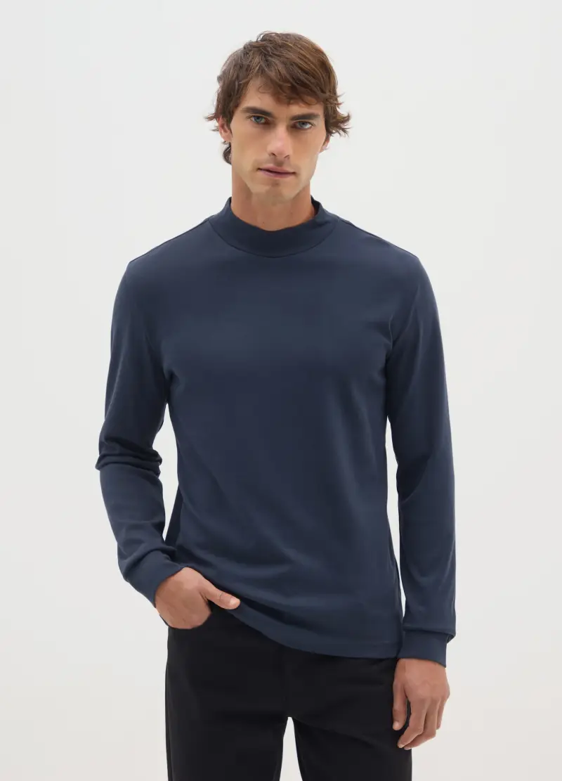 Maglia In Puro Cotone Blu Regular Fit, Uomo, Blu miniatura 2