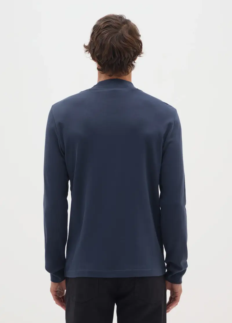 Maglia In Puro Cotone Blu Regular Fit, Uomo, Blu miniatura 3