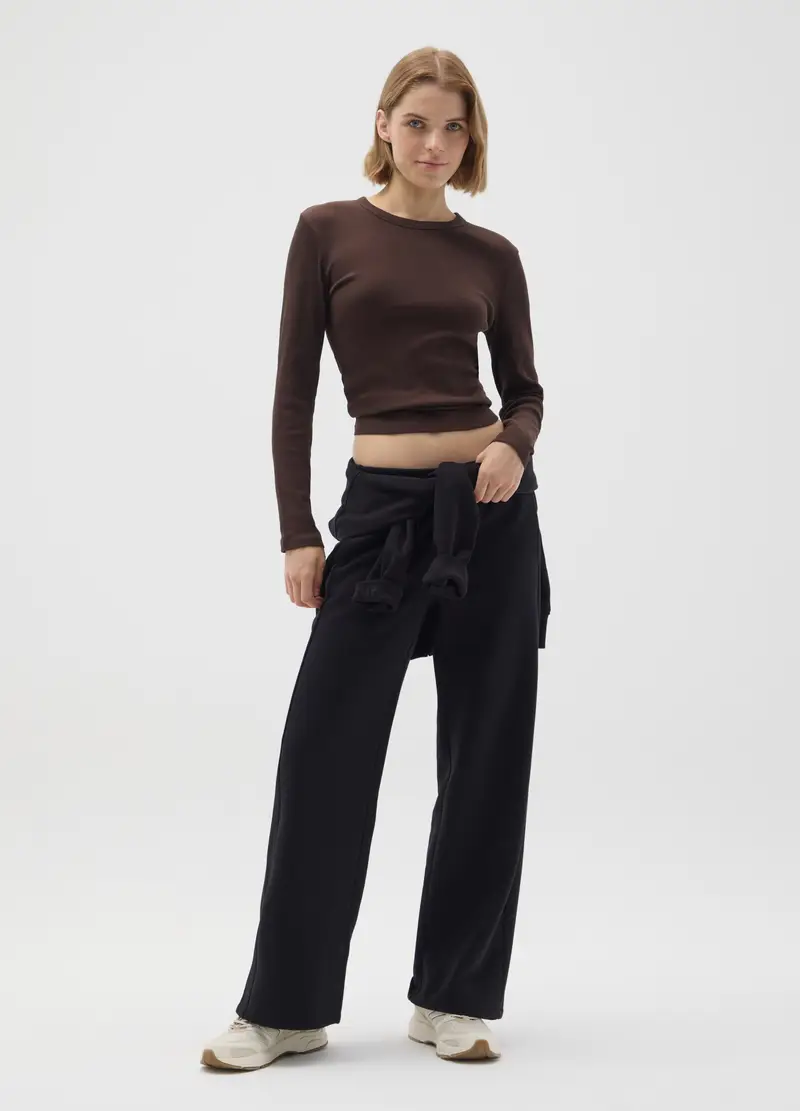 Maglia In Puro Cotone Marrone Regular Fit, Donna, Marrone miniatura 2