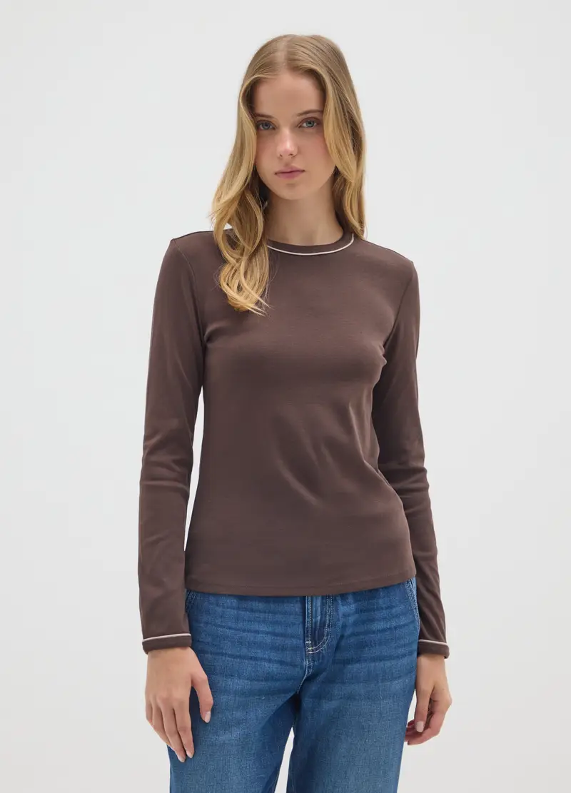 Maglia In Puro Cotone Marrone Regular Fit, Donna, Marrone miniatura 2