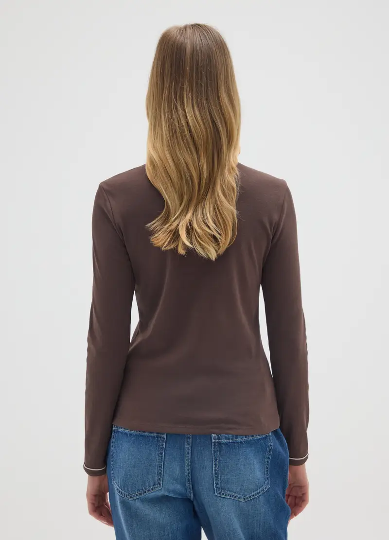 Maglia In Puro Cotone Marrone Regular Fit, Donna, Marrone miniatura 3