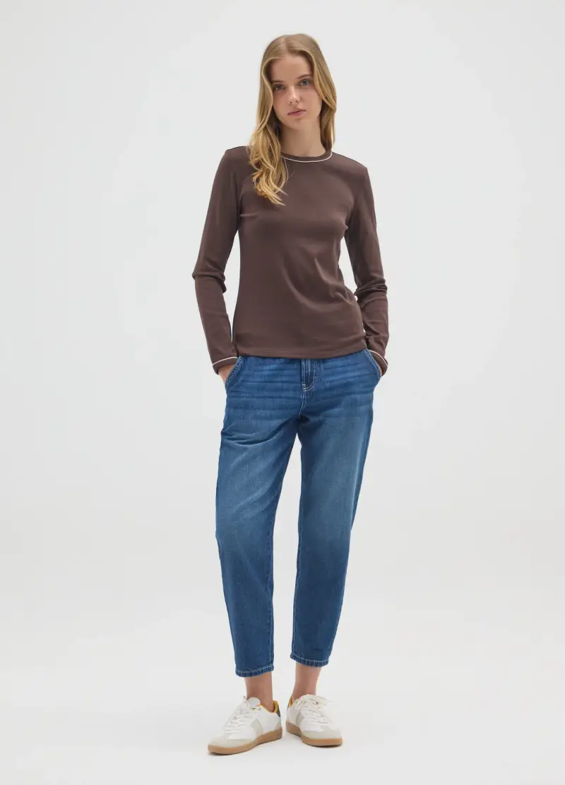 Maglia In Puro Cotone Marrone Regular Fit, Donna, Marrone