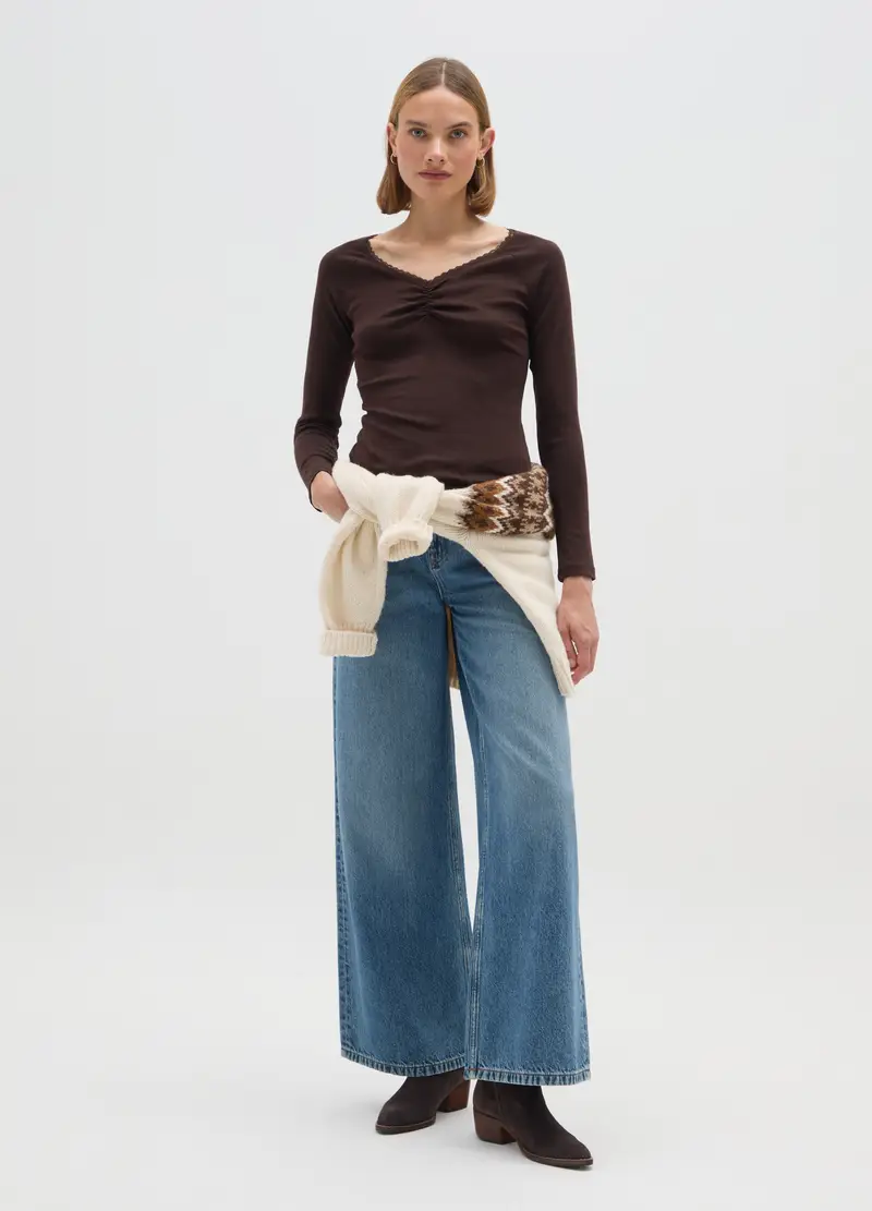 Maglia In Puro Cotone Marrone Regular Fit, Donna, Marrone