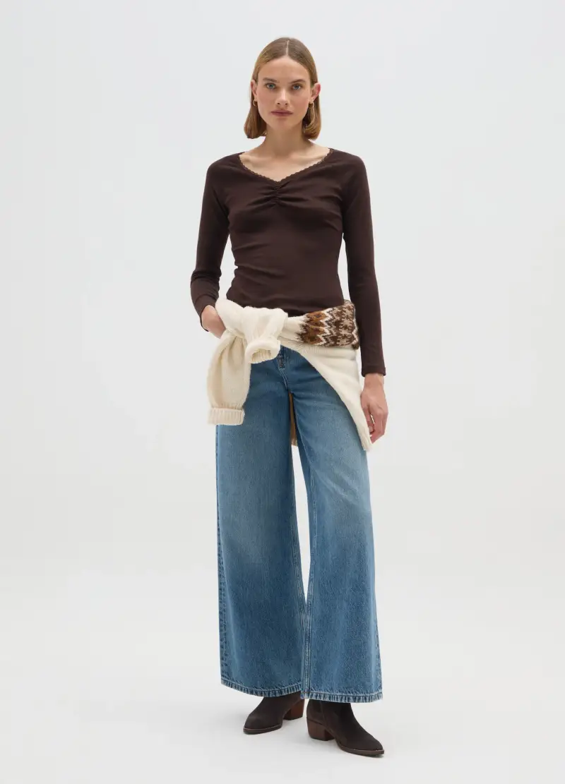 Maglia In Puro Cotone Marrone Regular Fit, Donna, Marrone