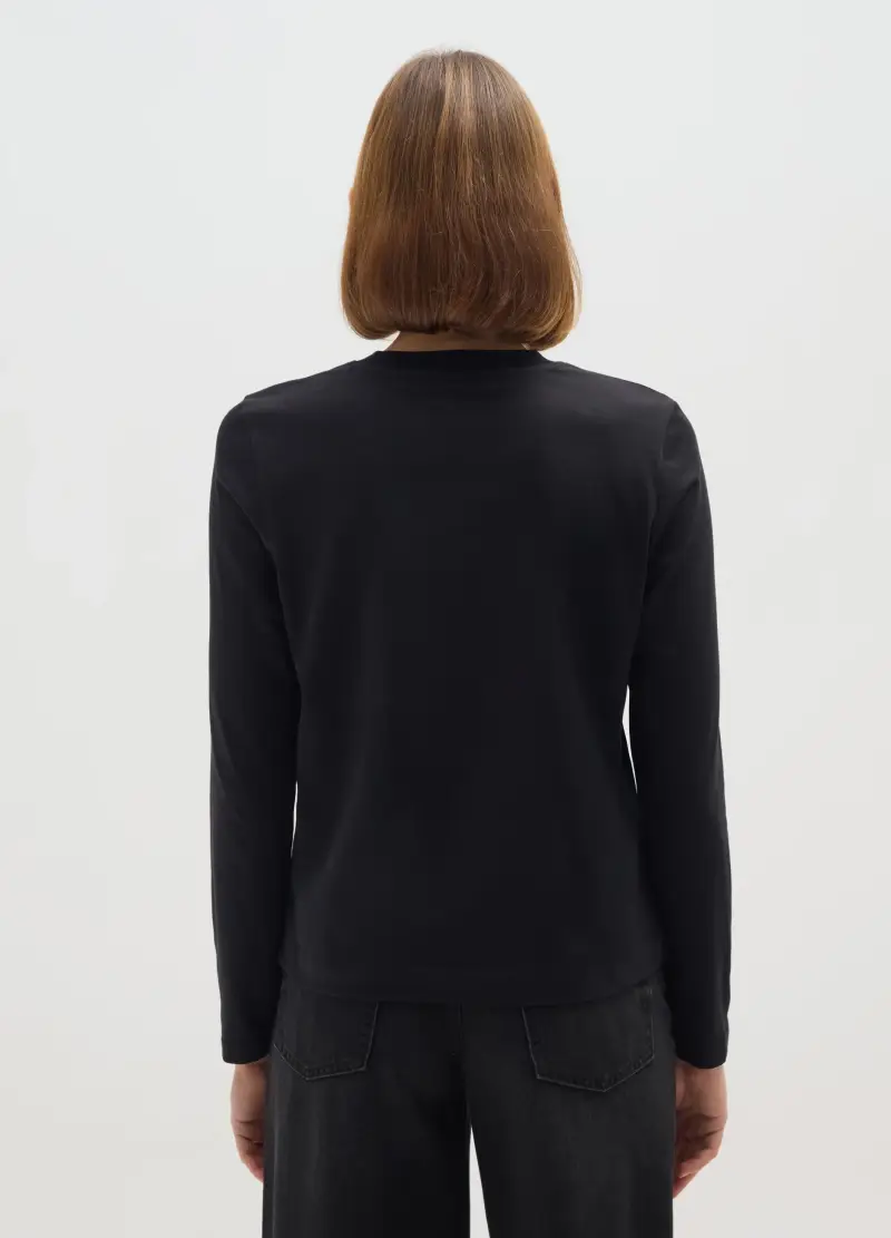 Maglia In Puro Cotone Nera Regular Fit, Donna, Nero miniatura 3