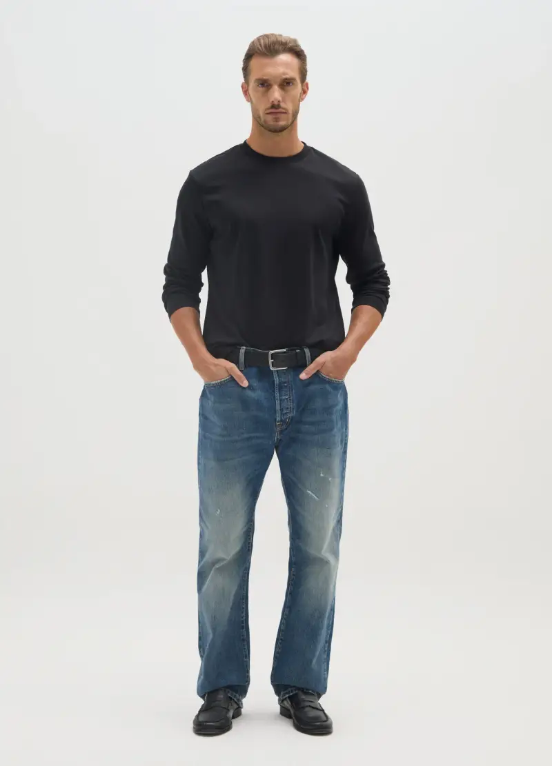 Maglia In Puro Cotone Nera Regular Fit, Uomo, Nero