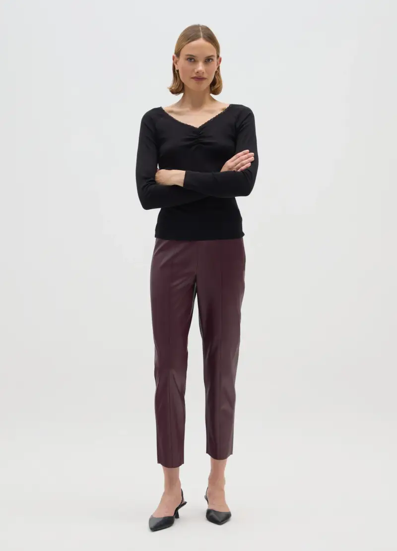 Maglia In Puro Cotone Nero Regular Fit, Donna, Nero miniatura 2