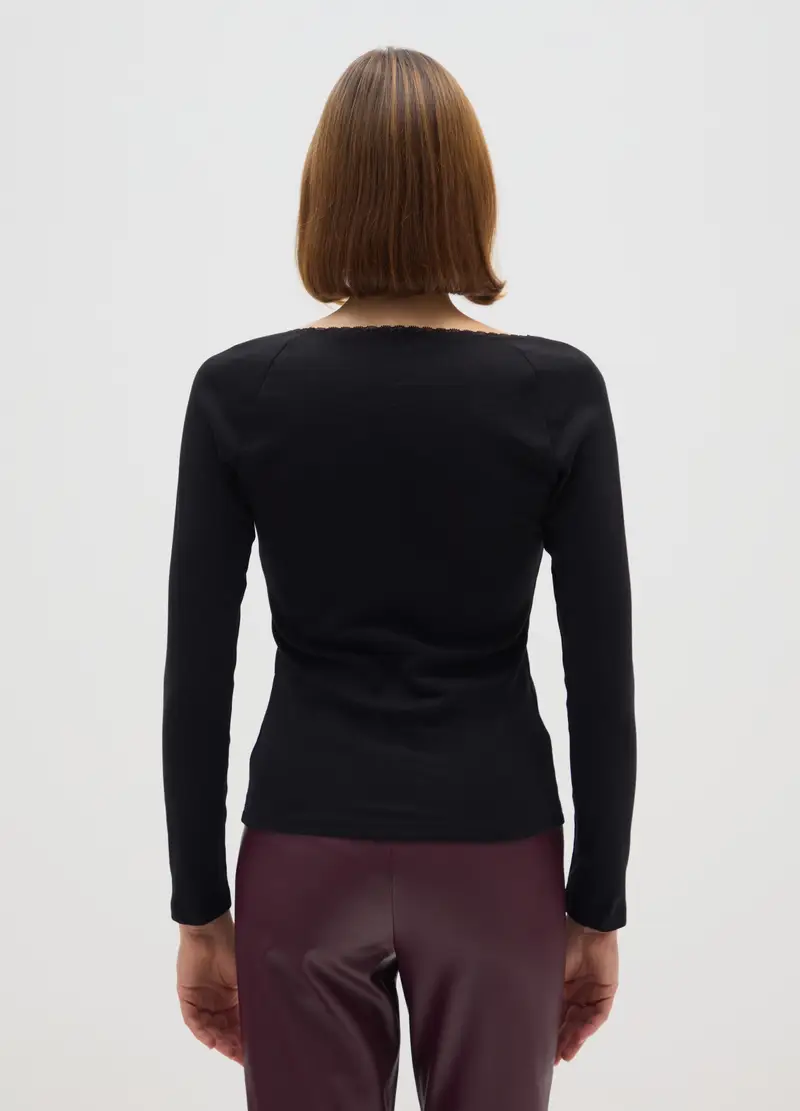 Maglia In Puro Cotone Nero Regular Fit, Donna, Nero miniatura 3