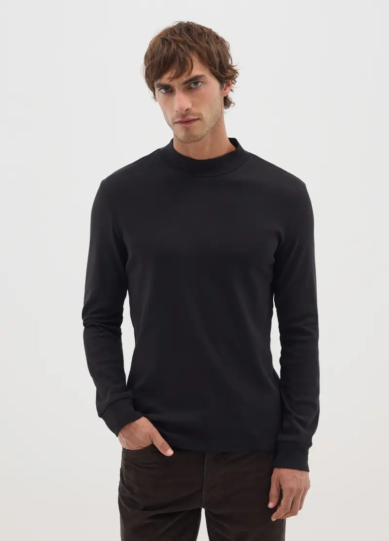 Maglia In Puro Cotone Nero Regular Fit, Uomo, Nero miniatura 2