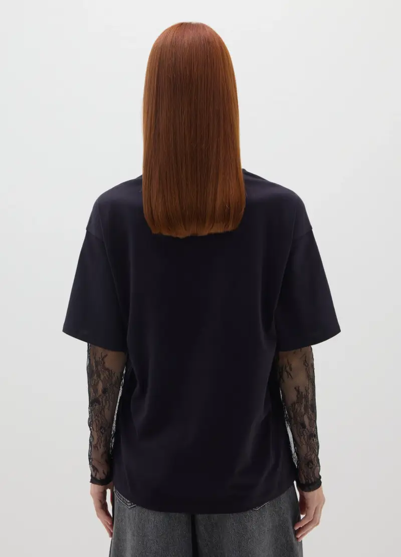 Maglia In Puro Cotone Nero Vestibilità Over, Donna, Nero miniatura 3