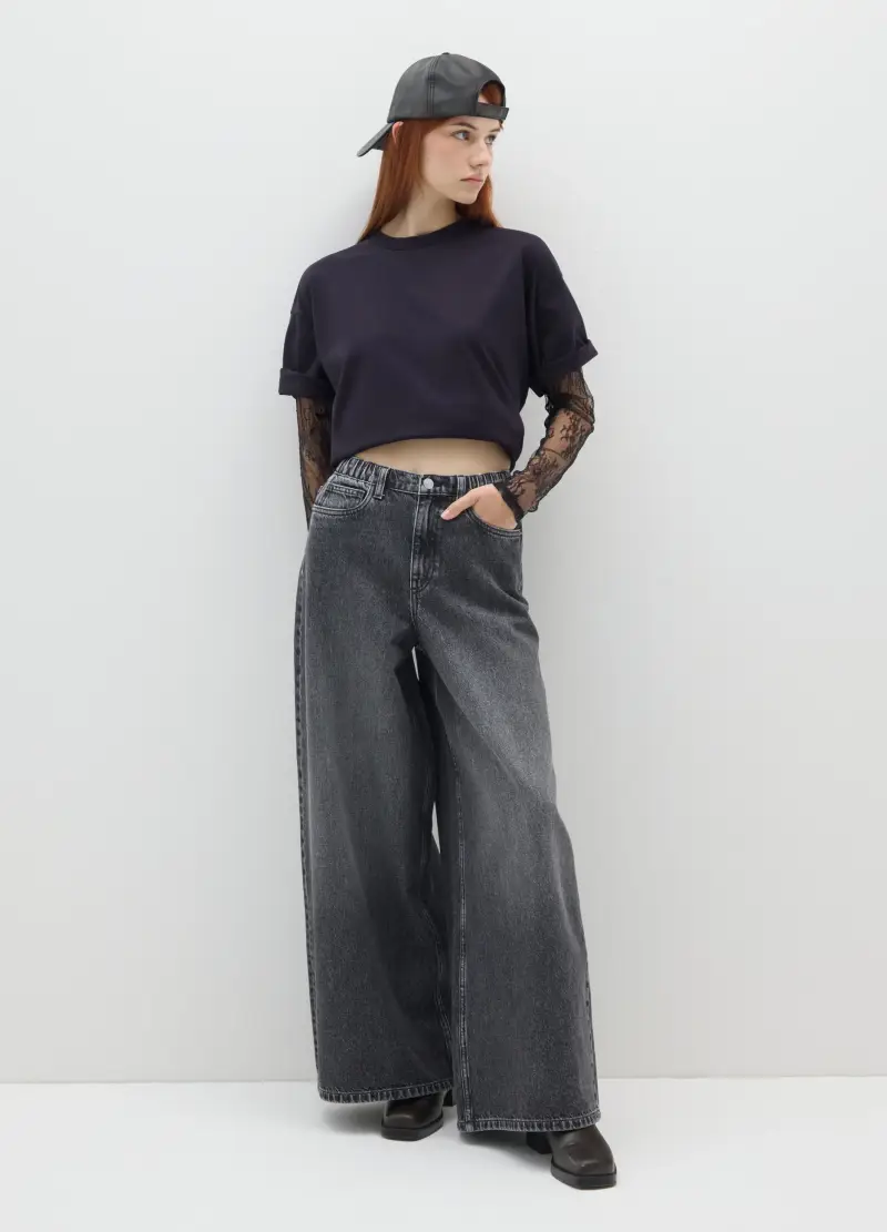 Maglia In Puro Cotone Nero Vestibilità Over, Donna, Nero