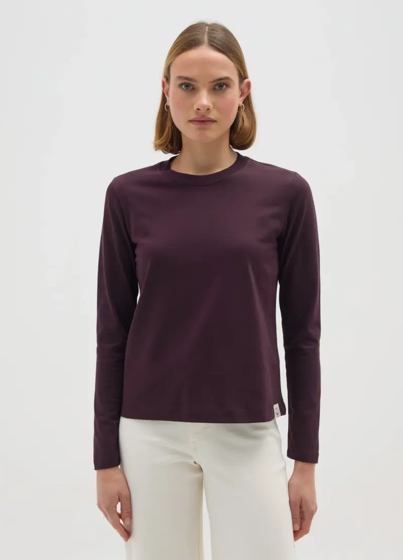 Maglia In Puro Cotone Viola Regular Fit, Donna, Viola miniatura 2