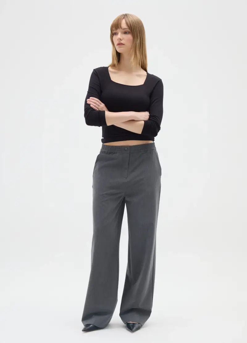 Maglia In Viscosa Elasticizzata Nera Regular Fit, Donna, Nero miniatura 2