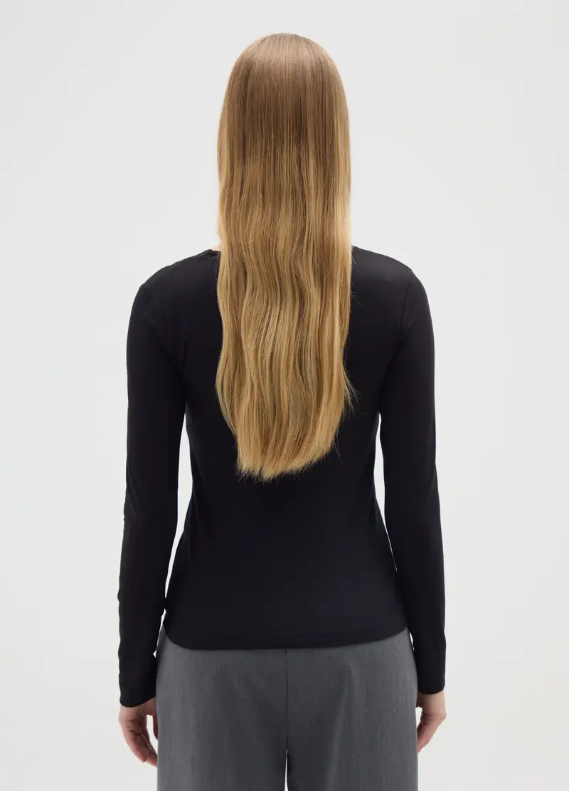 Maglia In Viscosa Elasticizzata Nera Regular Fit, Donna, Nero miniatura 3