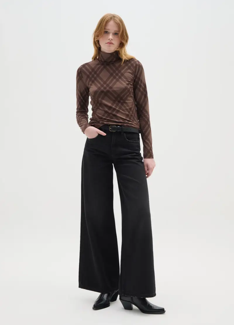 Maglia Marrone Con Stampa A Quadri, Donna, Marrone