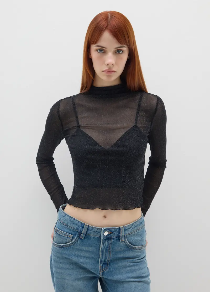 Maglia Nera Regular Fit Con Maniche Lunghe, Donna, Nero miniatura 3