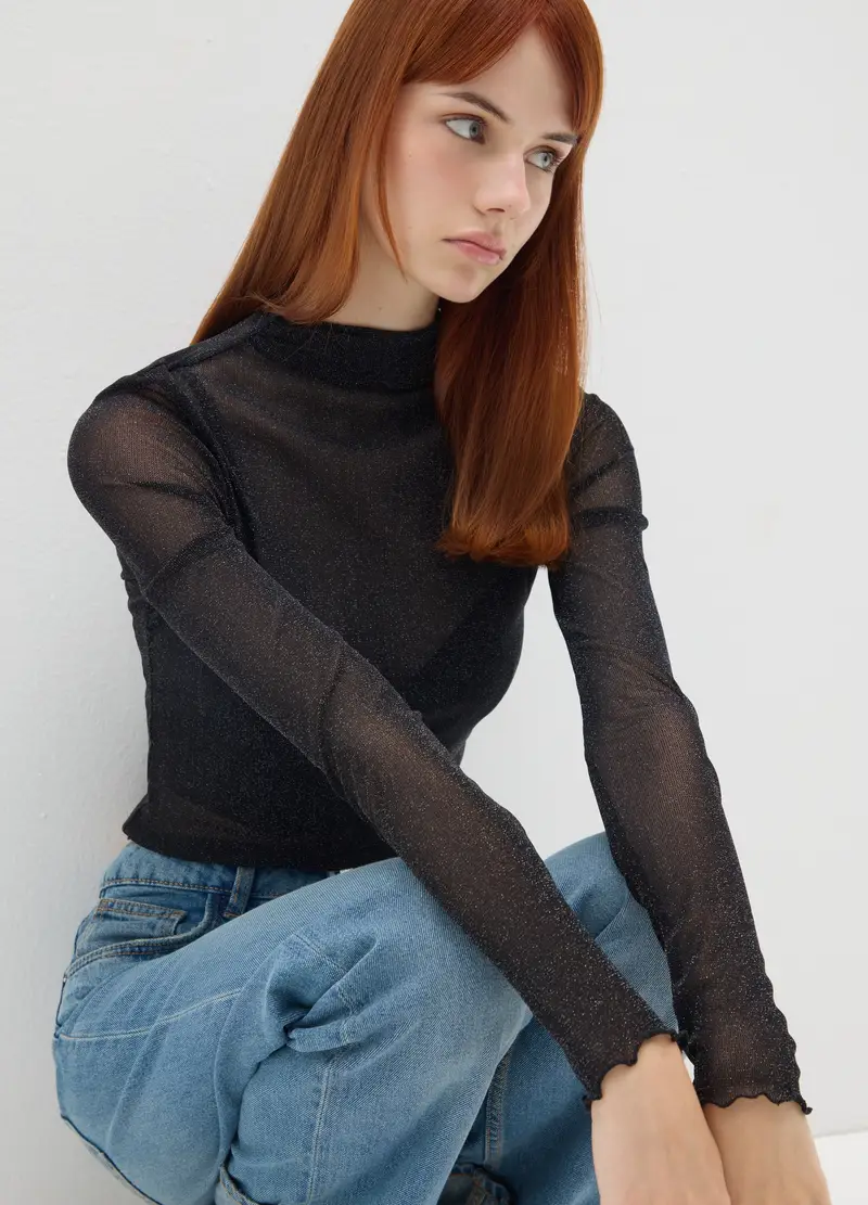 Maglia Nera Regular Fit Con Maniche Lunghe, Donna, Nero