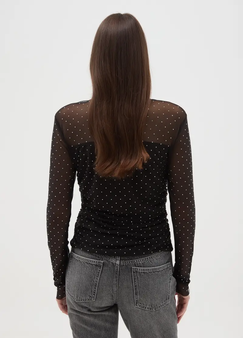 Maglia Nera Regular Fit Con Pois, Donna, Multicolor miniatura 3