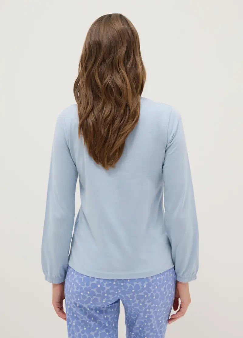 Maglia Notte Azzurra In Puro Cotone Regular Fit Con Scollo Serafino, Donna, Azzurro miniatura 3