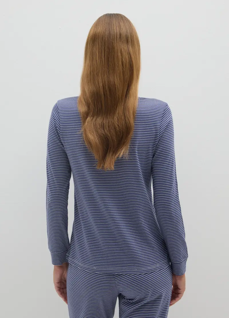 Maglia Pigiama Blu A Righe In Cotone, Donna, Blu miniatura 3