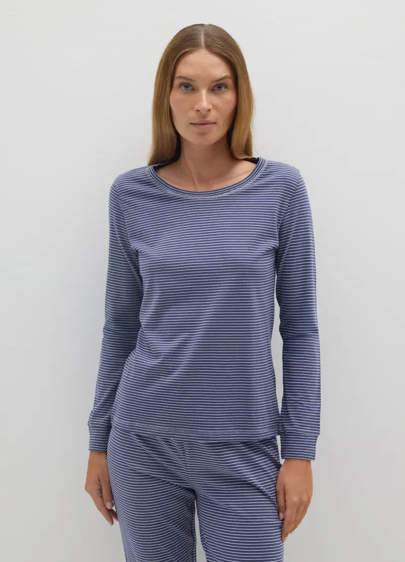Maglia Pigiama Blu A Righe In Cotone, Donna, Blu