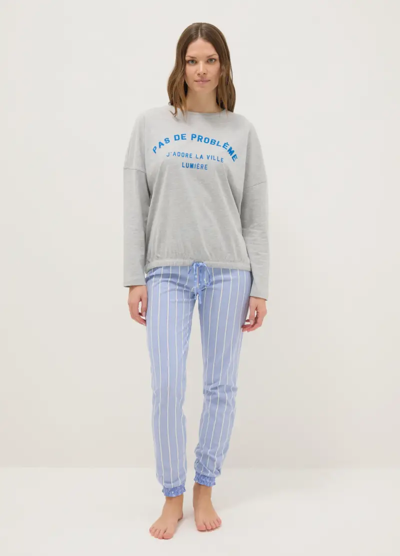 Maglia Pigiama Girocollo Grigia In Misto Cotone Regular Fit Con Stampa, Donna, Grigio miniatura 2