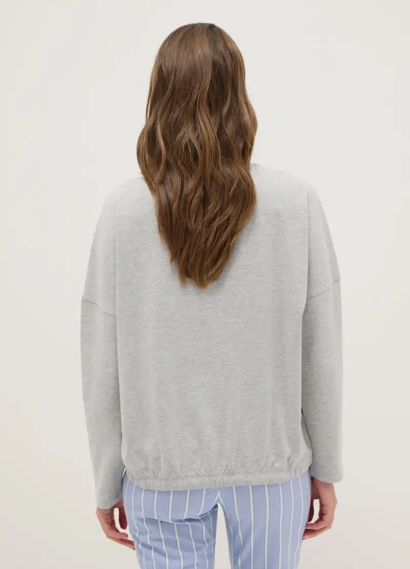 Maglia Pigiama Girocollo Grigia In Misto Cotone Regular Fit Con Stampa, Donna, Grigio miniatura 3