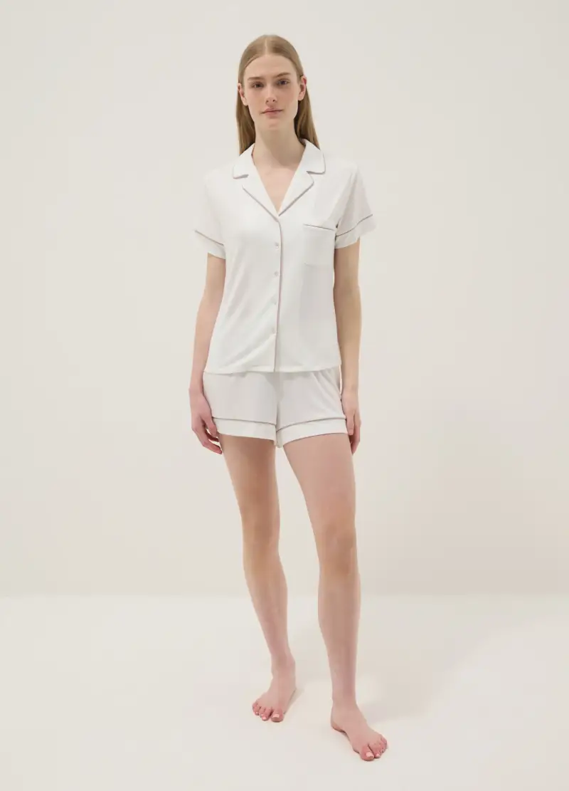 Maglia Pigiama In Misto Viscosa Elasticizzata Bianco Regular Fit, Donna, Bianco miniatura 3