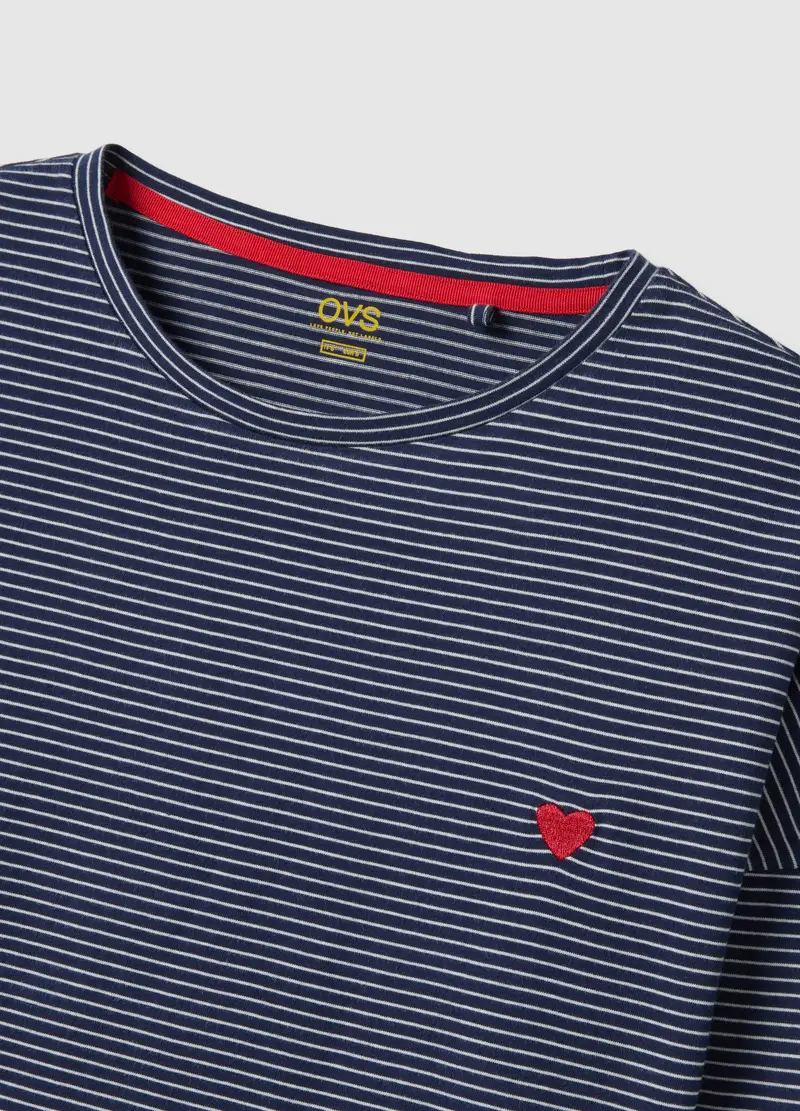 Maglia Pigiama In Puro Cotone A Righe Multicolor Regular Fit Con Cuore, Donna, Multicolor miniatura 2