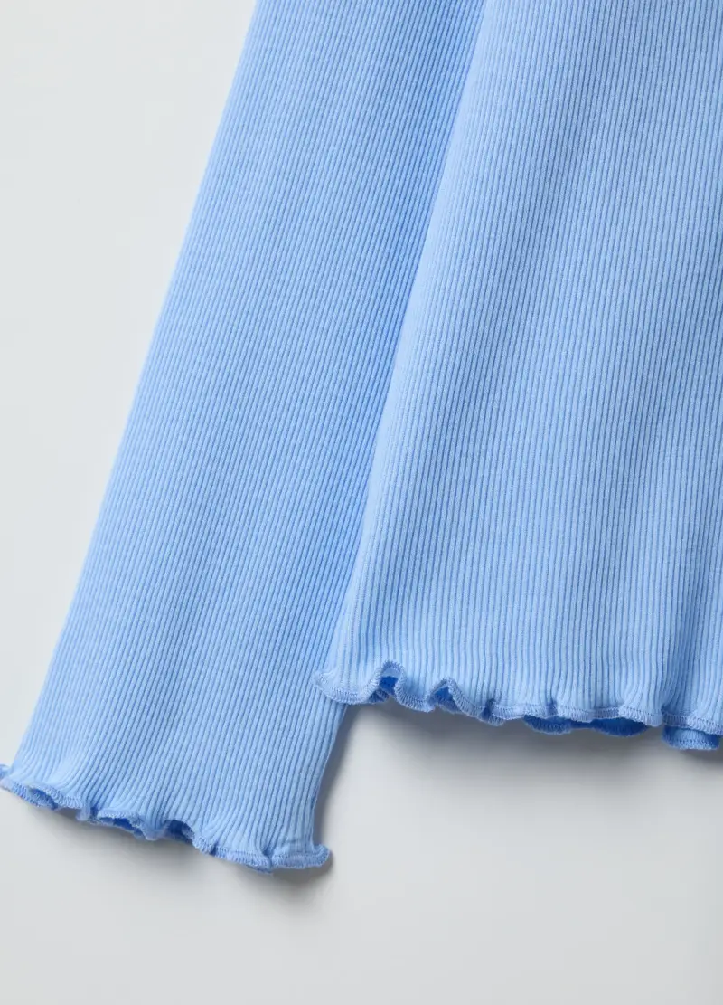 Maglia Pigiama In Puro Cotone Azzurra Regular Fit Con Collo Serafino, Donna, Azzurro miniatura 2