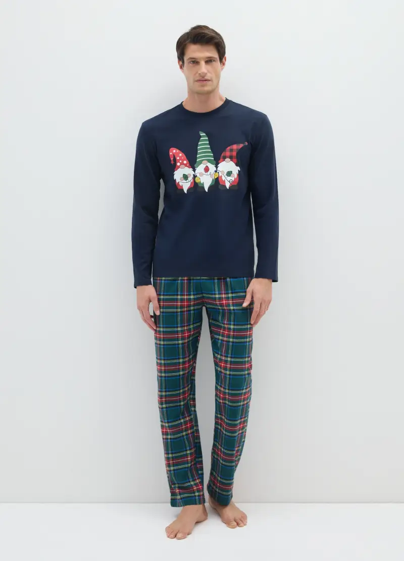 Maglia Pigiama Natalizia In Puro Cotone Blu Regular Fit, Uomo, Blu miniatura 2