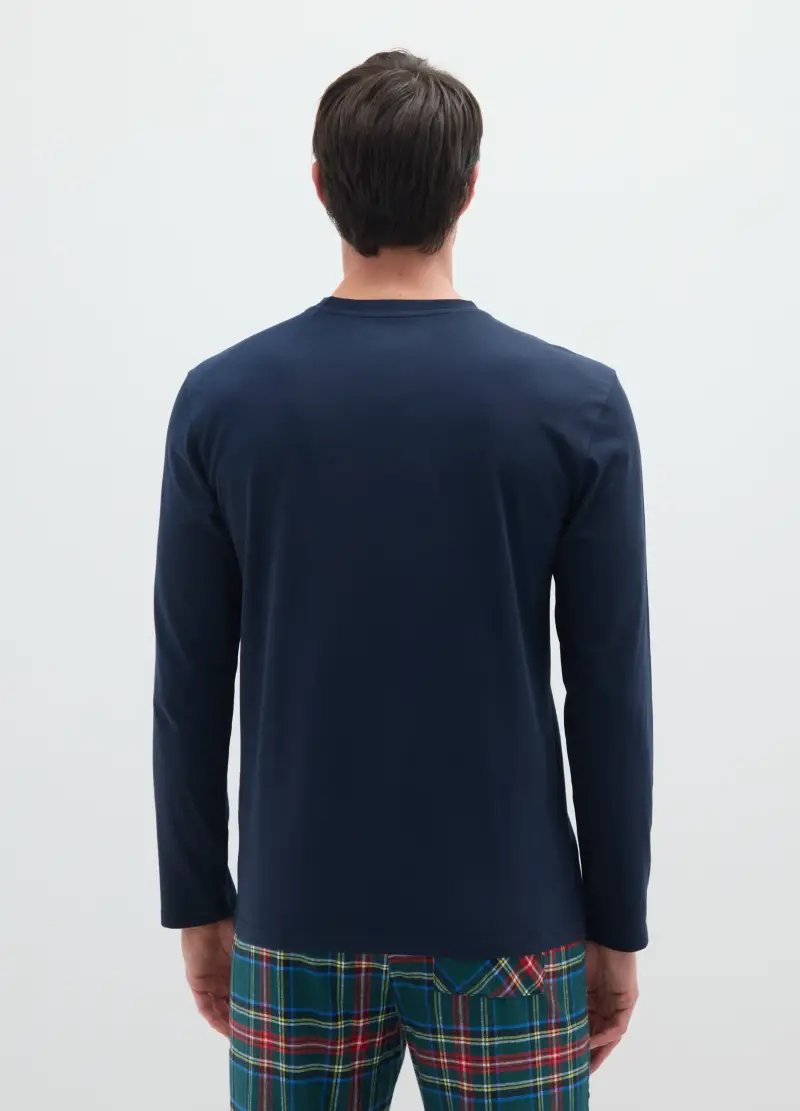 Maglia Pigiama Natalizia In Puro Cotone Blu Regular Fit, Uomo, Blu miniatura 3