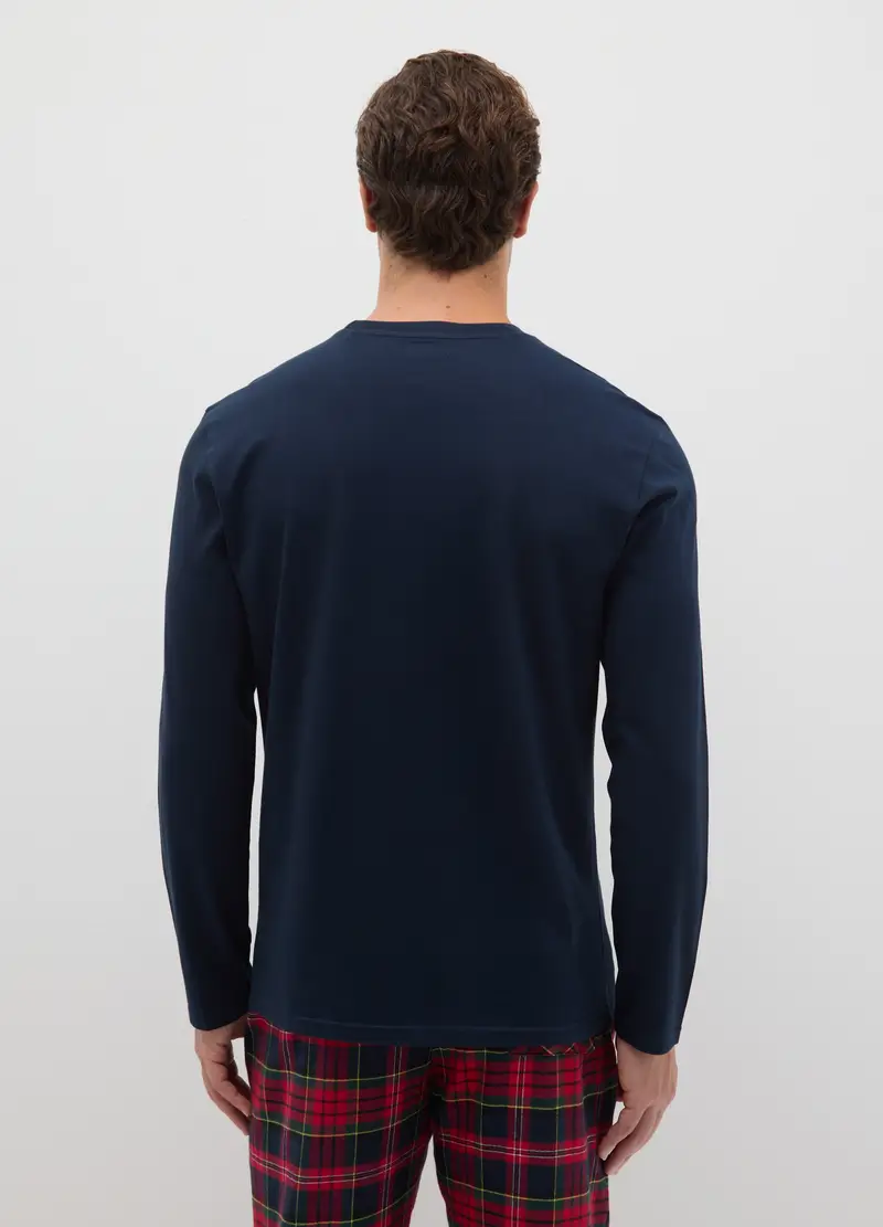 Maglia Pigiama Natalizia In Puro Cotone Blu Regular Fit, Uomo, Blu miniatura 3