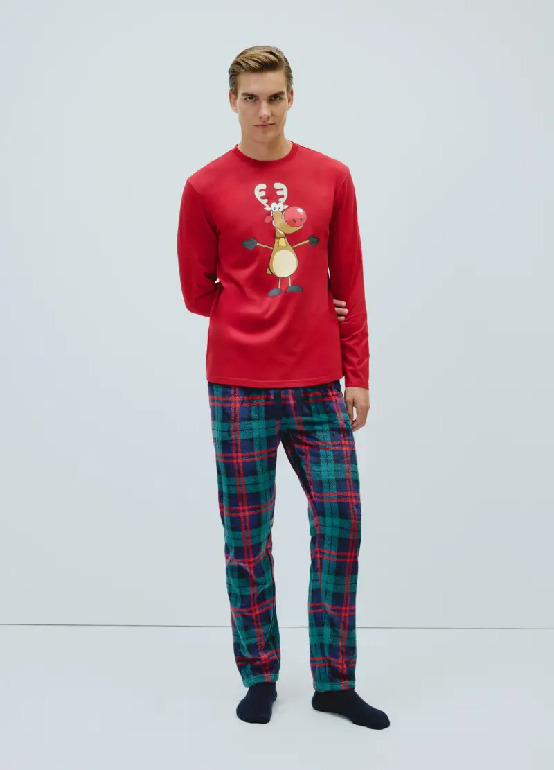 Maglia Pigiama Natalizia In Puro Cotone Rosso Regular Fit, Uomo, Rosso