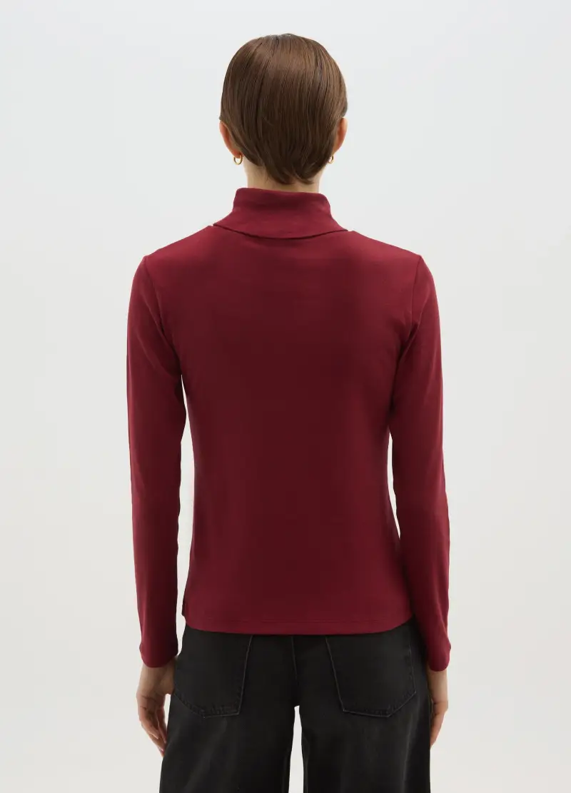 Maglia Rossa A Maniche Lunghe E Collo Alto In Puro Cotone Regular Fit, Donna, Rosso miniatura 3