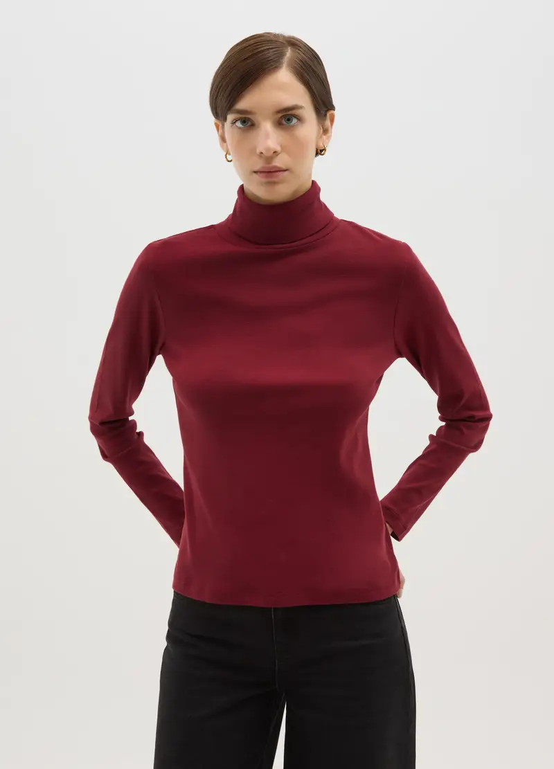 Maglia Rossa A Maniche Lunghe E Collo Alto In Puro Cotone Regular Fit, Donna, Rosso miniatura 2
