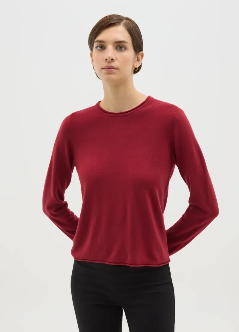 Maglia Rossa Regular Fit Con Girocollo, Donna, Rosso