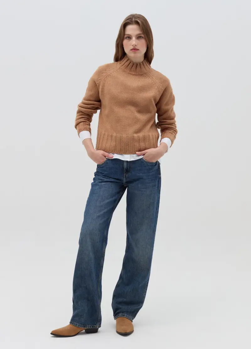 Maglia Tricot Mock Neck, Donna, Marrone miniatura 2