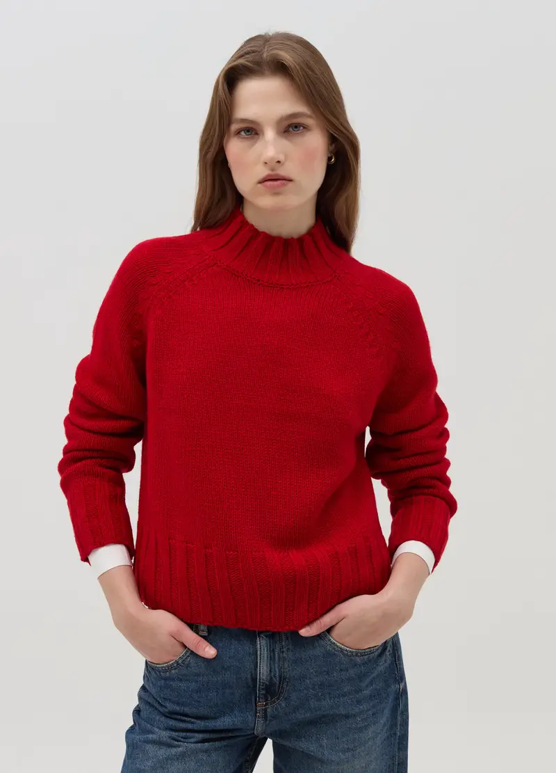 Maglia Tricot Mock Neck, Donna, Rosso miniatura 2